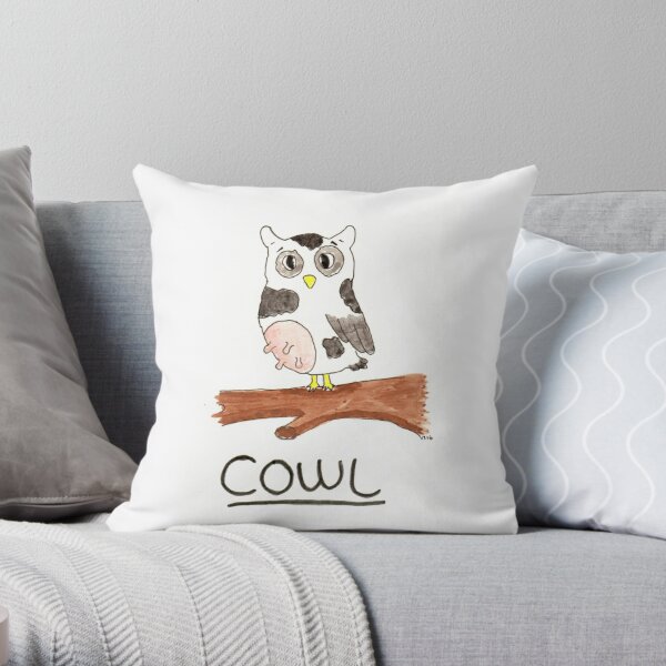 Cow + Owl = Cowl Throw Pillow
