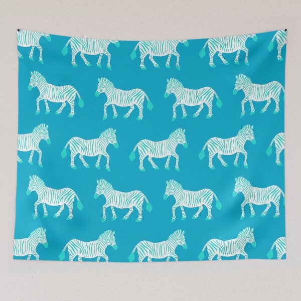 Item preview, Zebra Parade - Mint and White on Blue designed and sold by fancyashell.