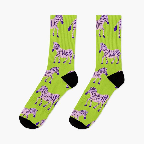 Aperçu de l'œuvre Zebra Parade - rose et violet sur vert citron créée et vendue par fancyashell.