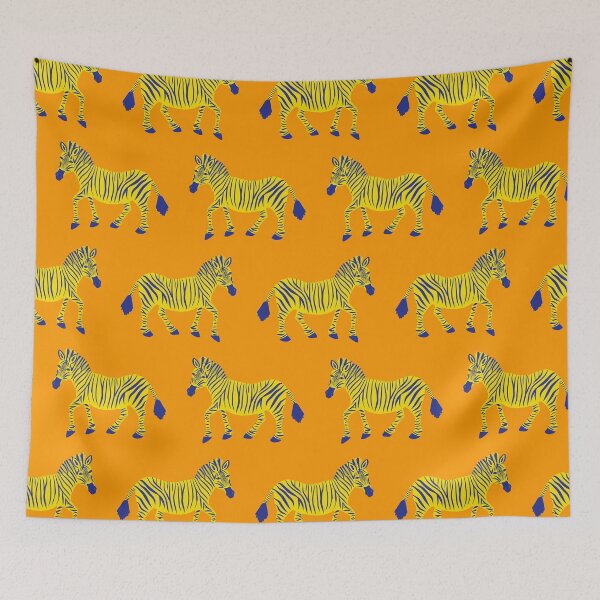 Item preview, Zebra Parade - Navy and Yellow on Orange designed and sold by fancyashell.