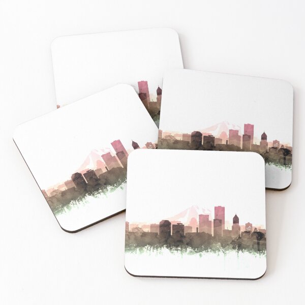 Item preview, Portland Skyline Watercolor Blush Taupe Green by Zouzounio Art designed and sold by zouzounioart.