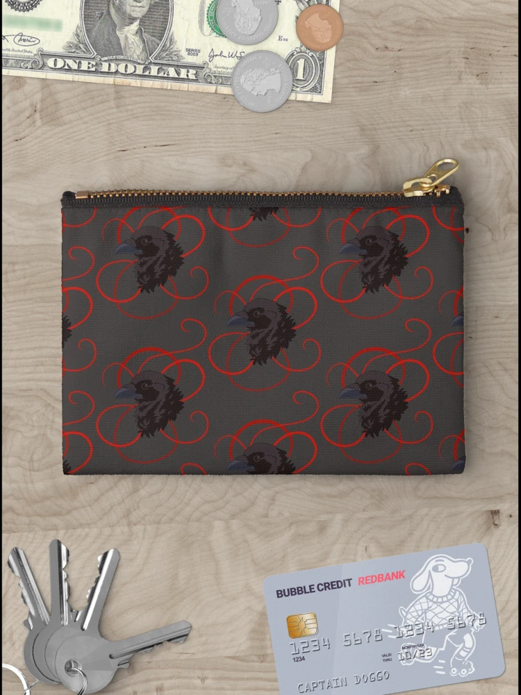 Thumbnail 3 of 4, Zipper Pouch, Black Raven with Red Ribbon Custom Design designed and sold by Inklingsofgrace.