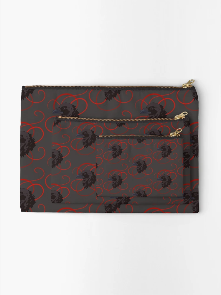 Thumbnail 2 of 4, Zipper Pouch, Black Raven with Red Ribbon Custom Design designed and sold by Inklingsofgrace.