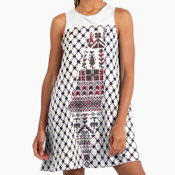 white christmas dresses Yasmin Keffiyeh Inspired Peace Dove Pattern Embroidery Maxi Dress Abaya 764