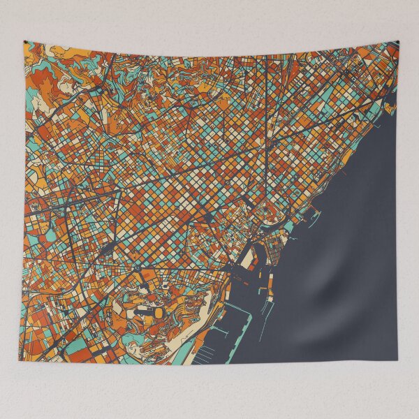 Item preview, Barcelona Map - Mosaic - Retro Colors designed and sold by HomeCities.