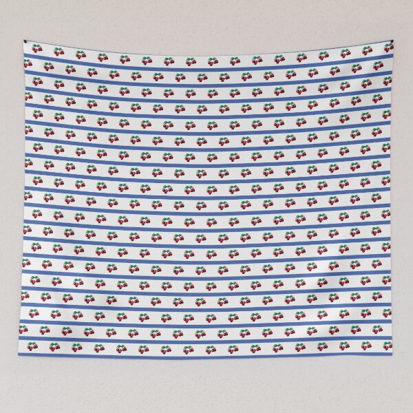 Item preview, Vintage cherries and royal blue stripes designed and sold by LittleBettyMakes.