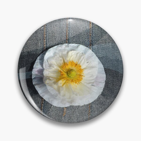 Item preview, White poppy flower on denim with waves designed and sold by CatCarrot.