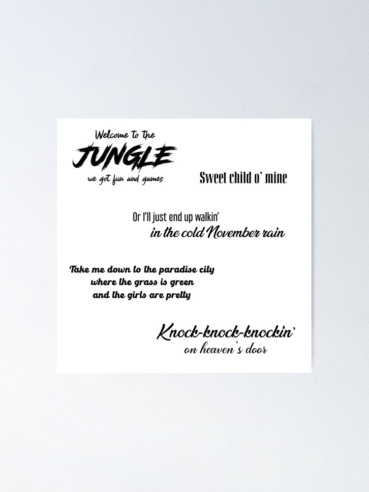 Welcome to the Jungle Lyrics Print Guns N Roses Inspired 