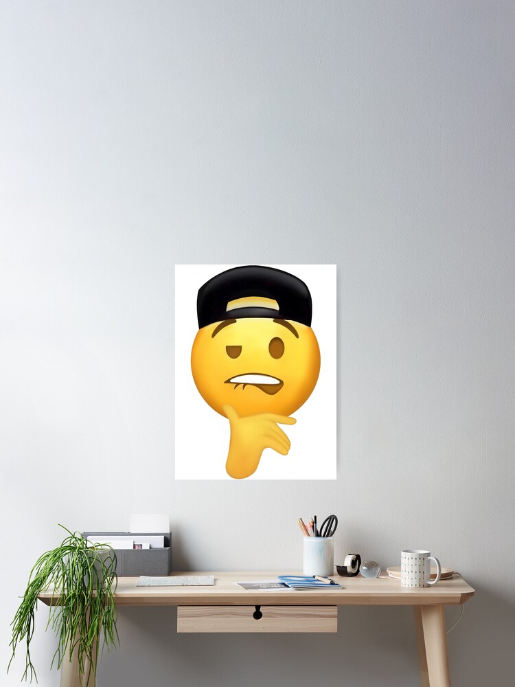 fuckboy face meme emoji with hat biting lip poster by fomodesigns redbubble