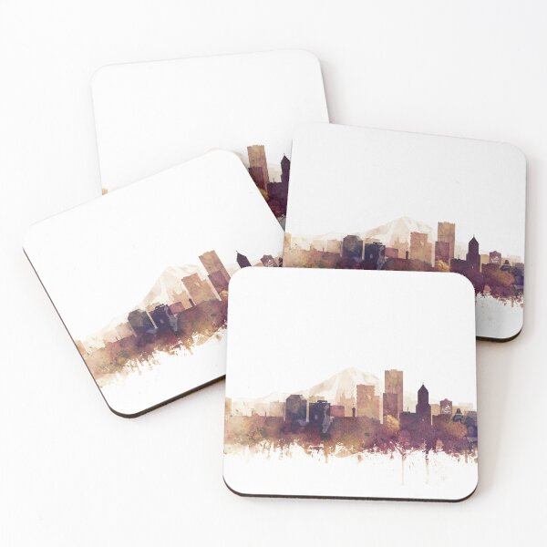 Item preview, Portland Skyline Watercolor Orange Purple by Zouzounio Art designed and sold by zouzounioart.