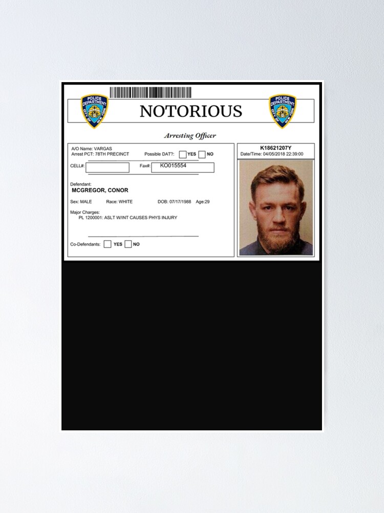 "Conor Mcgregor Mugshot Classic " Poster For Sale By AlmaP32 | Redbubble