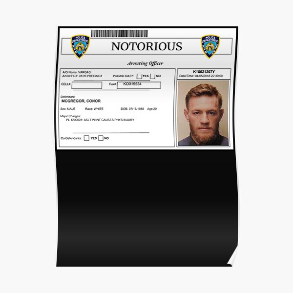 "Conor Mcgregor Mugshot Classic " Poster For Sale By AlmaP32 | Redbubble