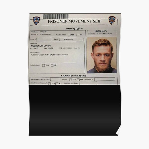 Póster «Conor McGregor Official Mugshot Essential» De AlmaP32 | Redbubble