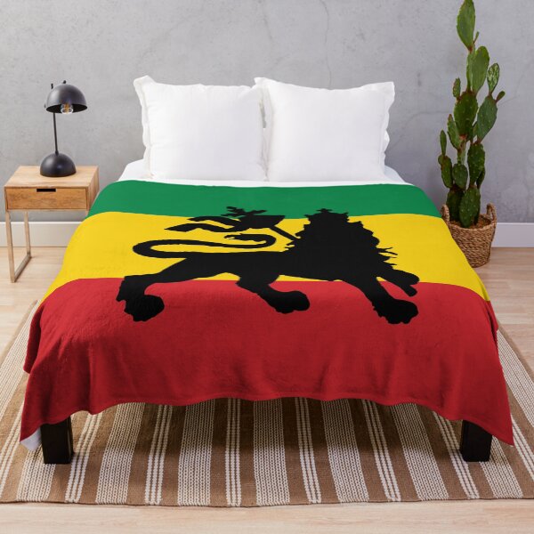 Aperçu de l'œuvre Drapeau du Lion de Juda Rastafari Roi Sion Jamaïque créée et vendue par RastaReggaeLove.