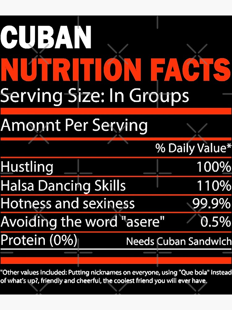 "Cuban Nutrition Facts" Poster for Sale by HumbleShirt Redbubble