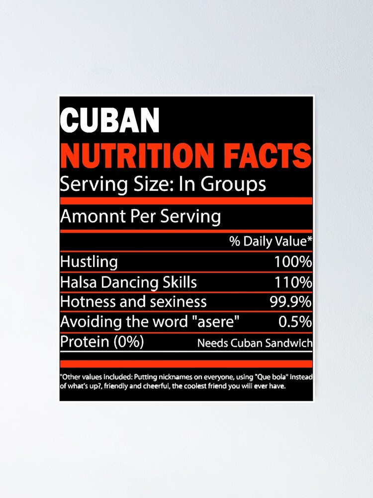 "Cuban Nutrition Facts" Poster for Sale by HumbleShirt Redbubble