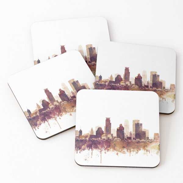 Item preview, Minneapolis Skyline Watercolor Orange Purple by Zouzounio Art designed and sold by zouzounioart.