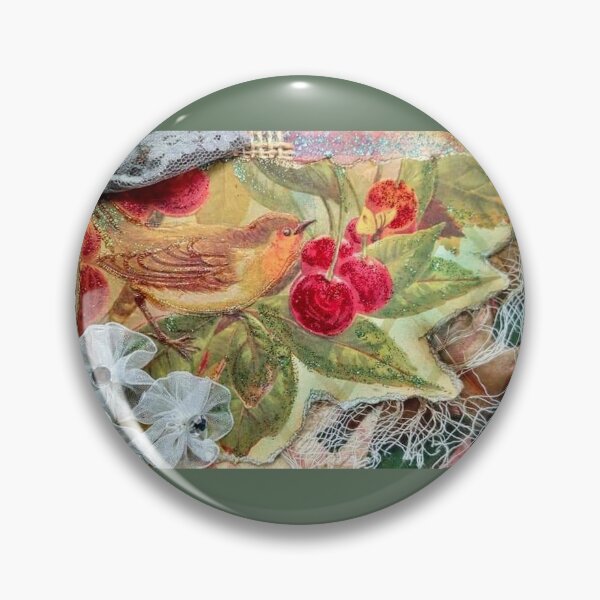 Item preview, Robin with Cherries Multi Media Collage designed and sold by LadenaRae.
