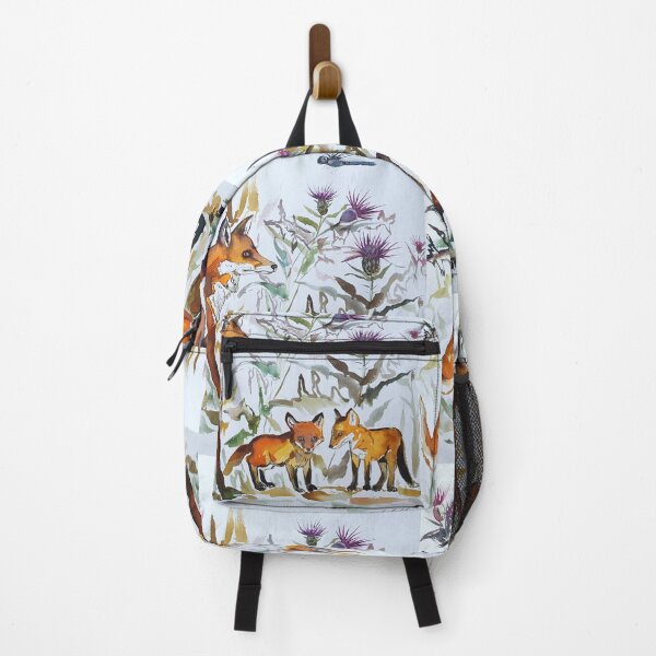Item preview, Fox family among the thistles in watercolour with dragonfly and bee designed and sold by Liz HL Art Shop.