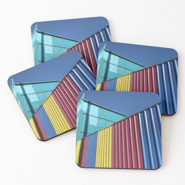 Item preview, Multicolored corrugated iron warehouse with blue sky backdrop designed and sold by picmistress.