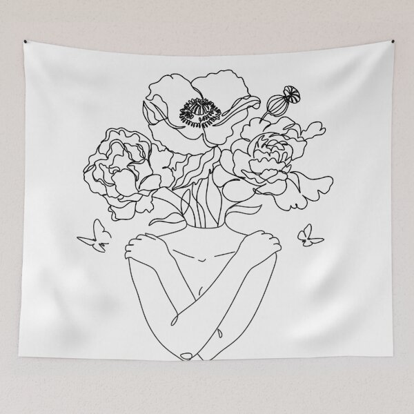 Item preview, Self love. woman hugs herself, flowers grow out Line Art Print. Woman With Flowers. Nude Line Art. designed and sold by OneLinePrint.