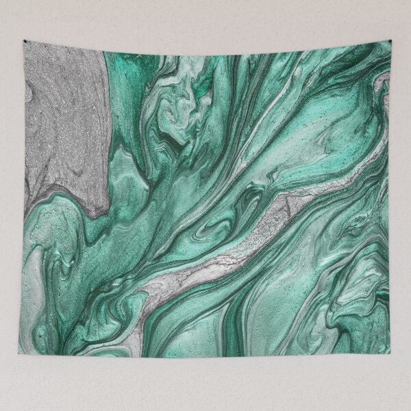 Item preview, Teal and Silver Metallic swirls, liquid metallic shimmery swirls designed and sold by Orianah.