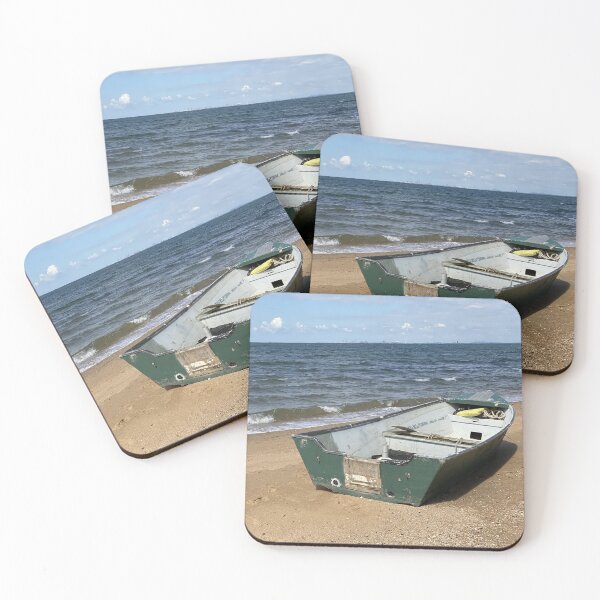 Item preview, Abandoned little boat on sandy beach with ocean background designed and sold by picmistress.