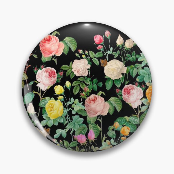 Item preview, COLORFUL ROSES AND BUTTERFLIES IN BLACK Dark Floral Pattern designed and sold by BulganLumini.