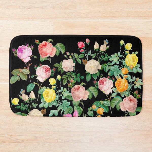 Item preview, COLORFUL ROSES AND BUTTERFLIES IN BLACK Dark Floral Pattern designed and sold by BulganLumini.
