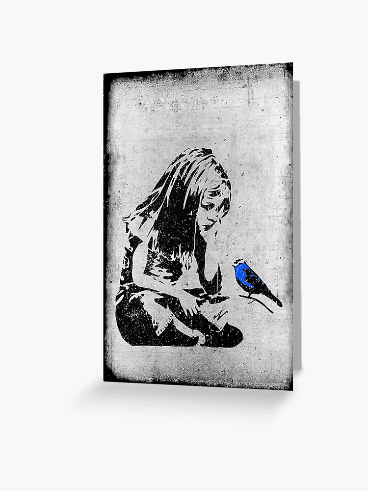Banksy Blue Bird and Girl Art | Greeting Card