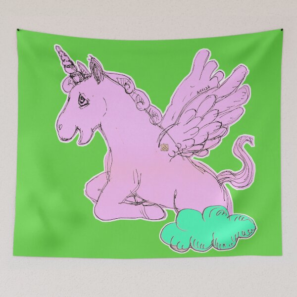 Item preview, Pink Unicorn Horse Popping Up From A Cloud (Original Drawing by ACCI) designed and sold by VanyssaGraphics.