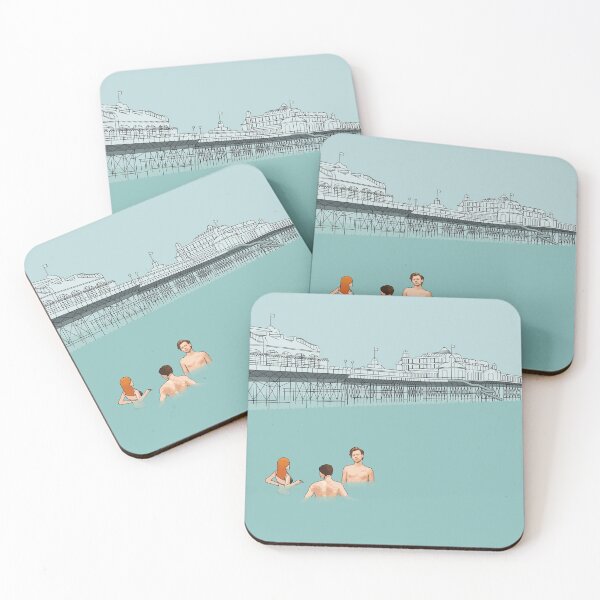 Item preview, Aesthetic minimalist movie poster "My Policeman" (2021) illustration of Brighton Pier and three bathers. designed and sold by TrueType.