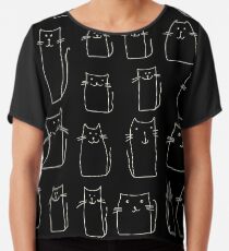 Textur mit bunten Katzen mit gebogenen Schwänzen. Kann für Textil-, Website-Hintergrund, Buchumschlag, Verpackung verwendet werden. Chiffontop