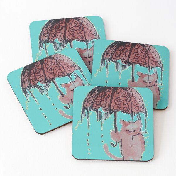Item preview, Cat holding an umbrella under the rain Pen drawing of a kitten defying the elements Line Work of art inspired by the incredible nature designed and sold by manuelunsui.