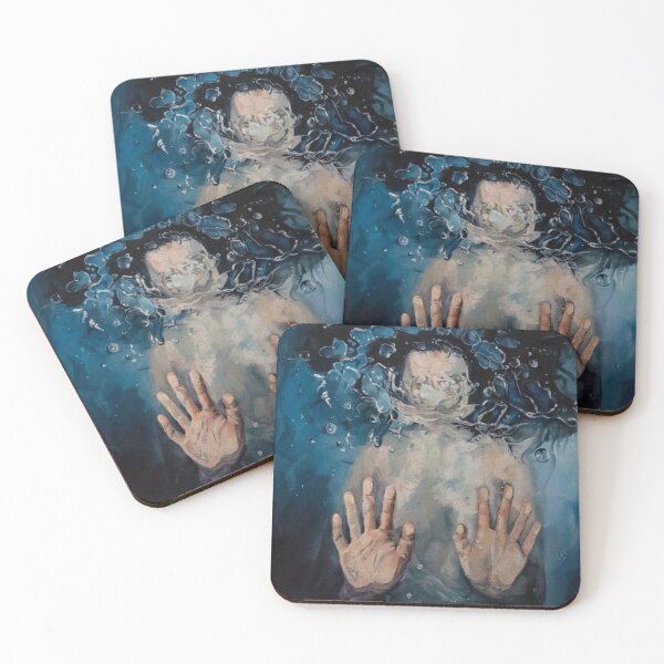 Item preview, Girl drowning in the deep blue ocean, hands and bubbles, air bubbles. Natural painting, oil on canvas designed and sold by Mariuki Flow.