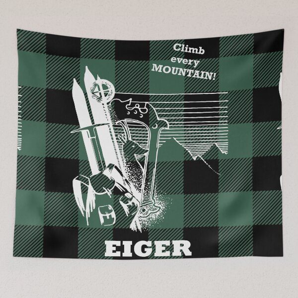 Item preview, Eiger Mount 3967 m - Swiss Alps Mountaineering Poster - Climb Every Mountain - Forest Green Buffalo Plaid Background designed and sold by Vintage-TM.