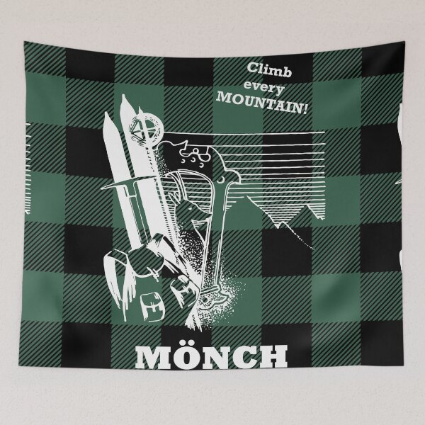 Item preview, Mönch Mount 4107 m - Swiss Alps Mountaineering Poster - Climb Every Mountain - Forest Green Buffalo Plaid Background designed and sold by Vintage-TM.