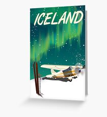 Iceland vintage style ski plane poster Greeting Card