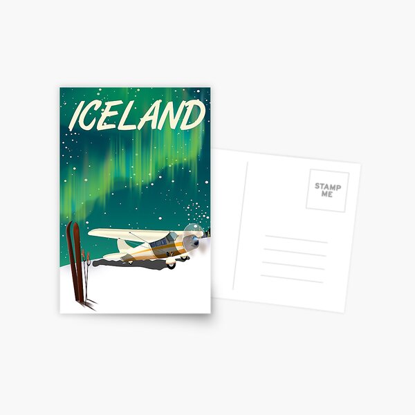 Iceland vintage style ski plane poster Postcard