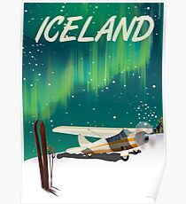 Island-Weinleseart-Skiflugzeugplakat Poster