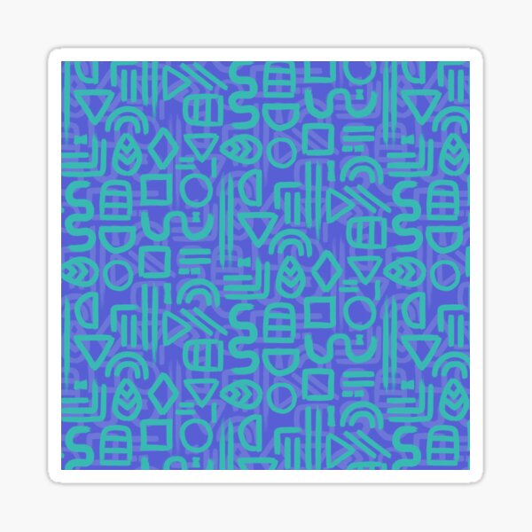 Vista previa del artículo con la obra «Formas y glifos: pincelada audaz abstracta en azul y aguamarina», diseñado y vendido por misentangled.