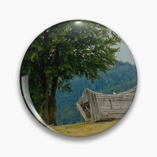 Item preview, Abandoned disintegrating shepherd's hut and a tree in a mountain pasture in Transylvania designed and sold by BZsArt.
