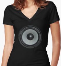 Black Speaker Women's Fitted V-Neck T-Shirt