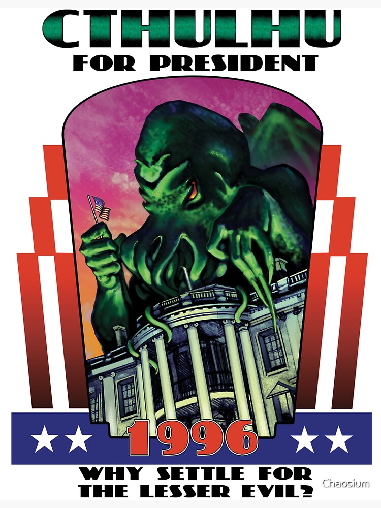 "Retro CTHULHU FOR PRESIDENT 1996 Campaign" Sticker by Chaosium Redbubble