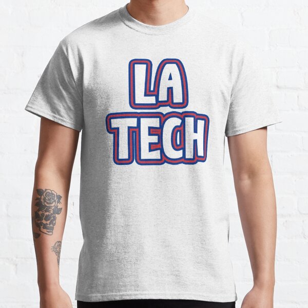 LA Tech Louisiana Landmark State - Red and Blue LA Tech Theme V Neck T Shirt  by Painted Post