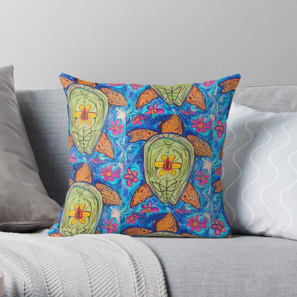 flower turtle Throw Pillow