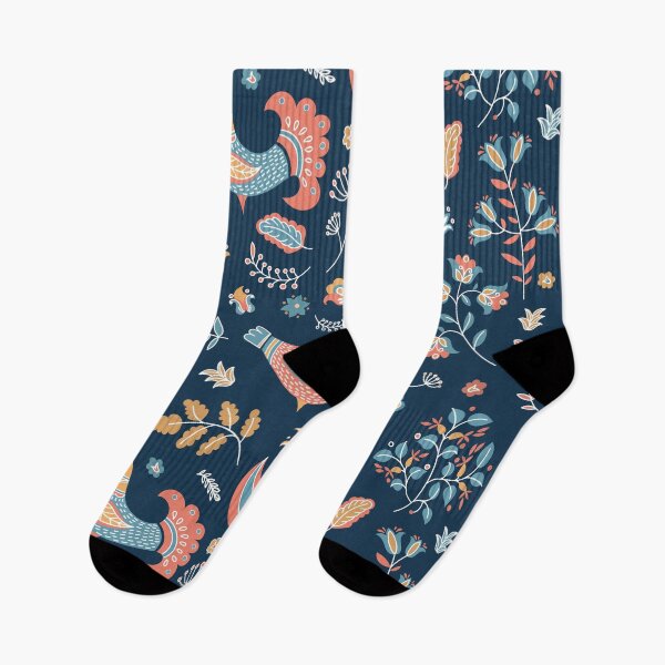 Item preview, Russian ethnic folk fairytale birds pattern on blue or black background designed and sold by MagicStrawberry.