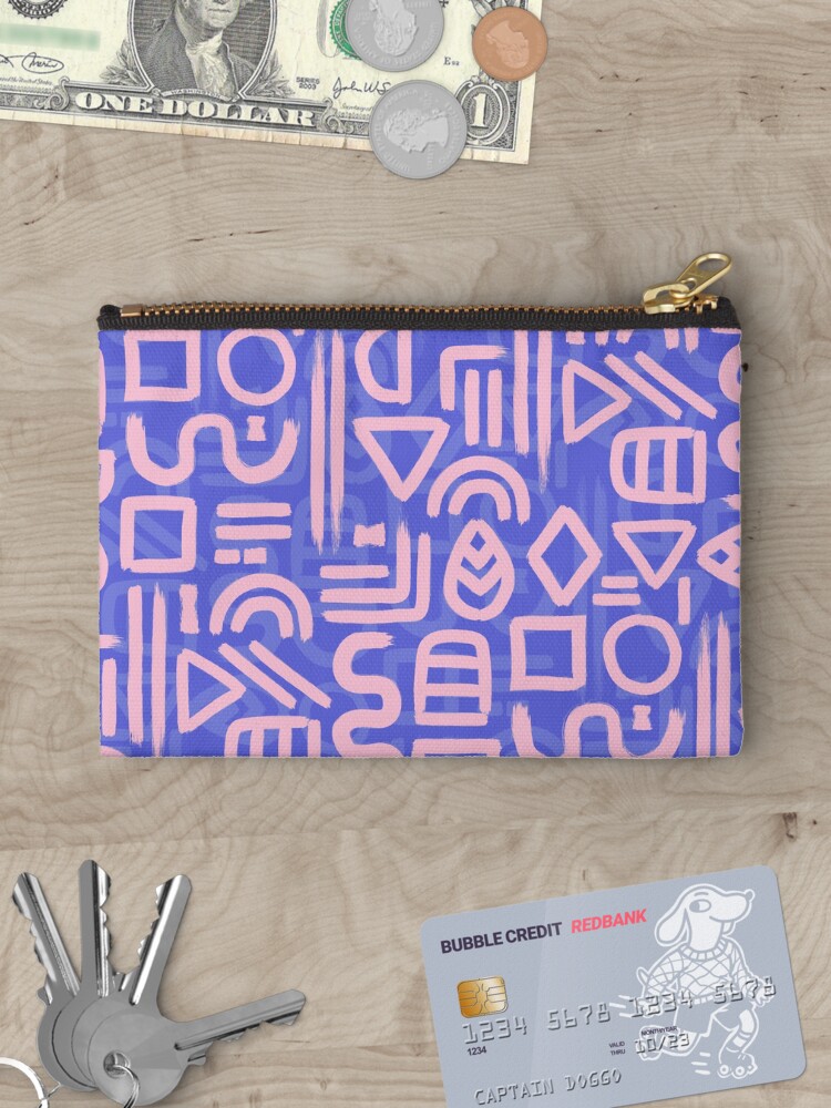 Thumbnail 3 of 4, Zipper Pouch, Shapes and Glyphs - bold brushstroke abstract in pink and blue designed and sold by misentangled.