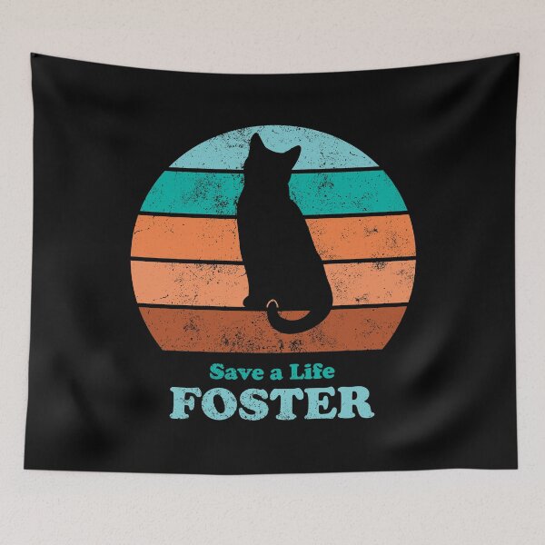 Item preview, Foster Cat Retro Sunset Teal/Orange designed and sold by MSwiftDesigns.