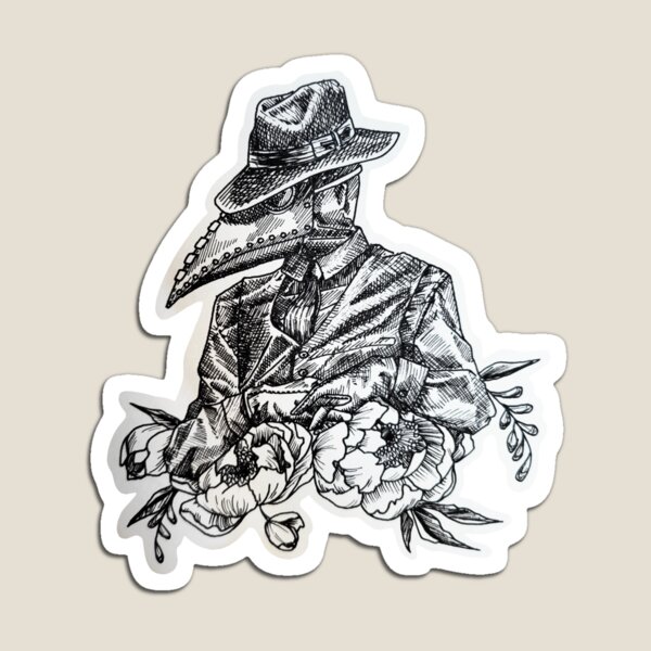 Item preview, Cross hatched ink plague doctor and flowers designed and sold by BirdWithHat.
